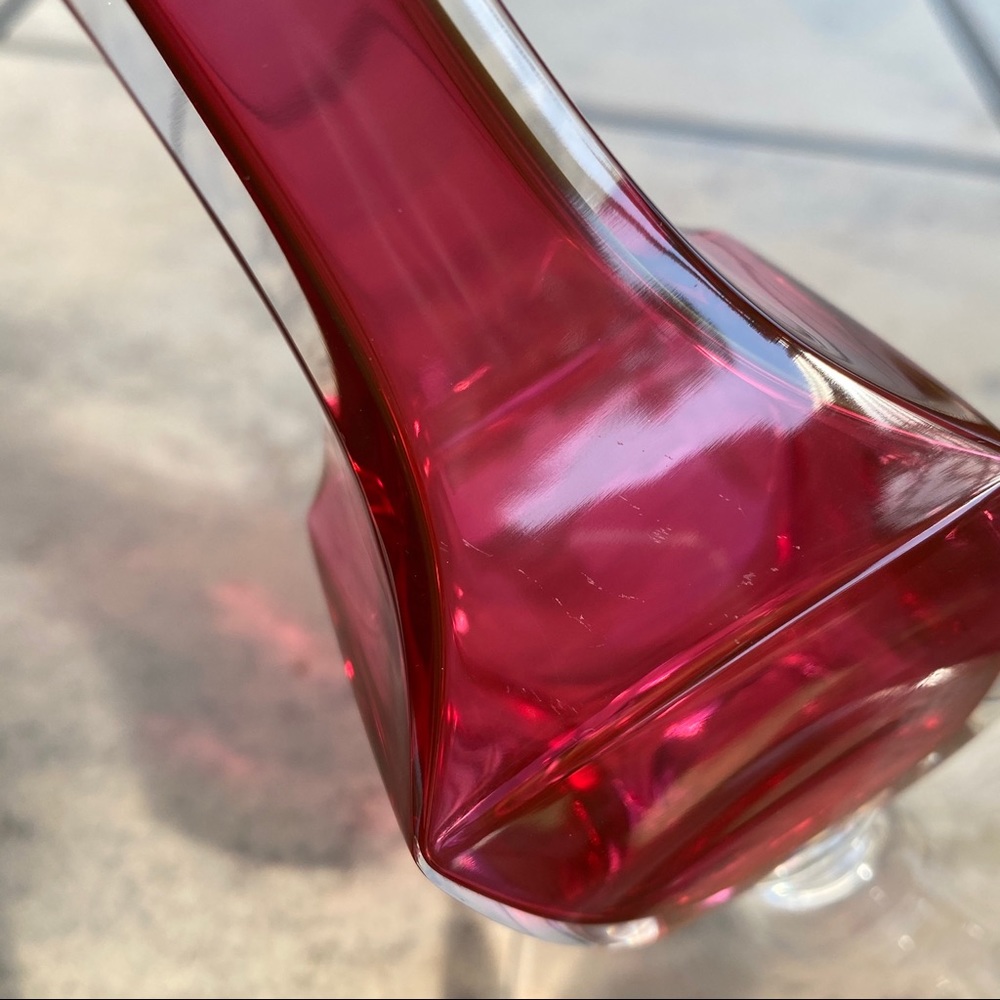 Val St Lambert • Signed Vintage Cranberry Bud Vase - Picture 12 of 12